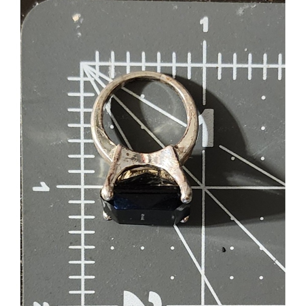 Vintage Black Emerald Cut Statement Cocktail Ring Silver Tone Size 6.5 Gothic - Picture 5 of 8